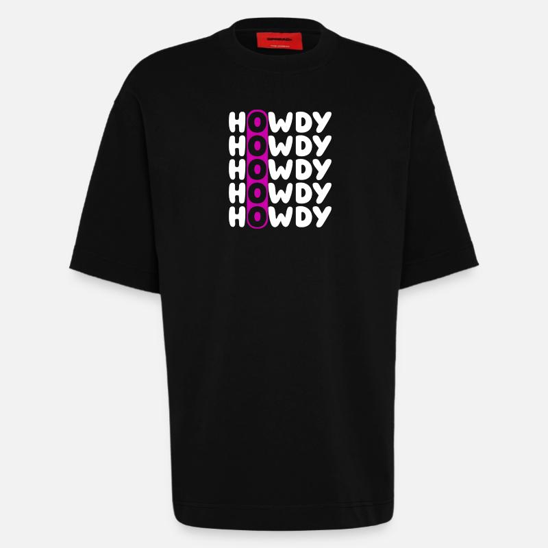 Howdy Repeat O Western Pattern - Heavyweight T-Shirt - made by SPREAD  - SOLID BLACK