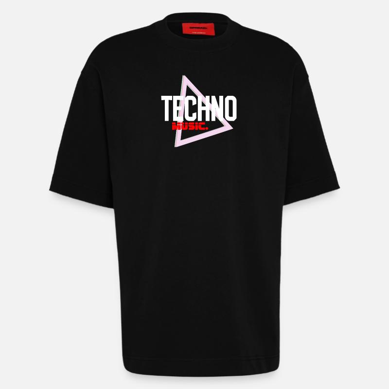 Techno Neon Triangle Pulse - Heavyweight T-Shirt - made by SPREAD  - SOLID BLACK