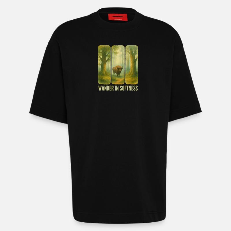 Bisons errants dans la forêt - T-shirt bio épais oversize fabriqué en UE - SOLID BLACK
