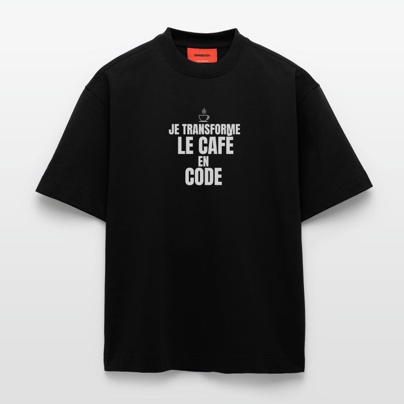 Je transforme le café en code T-shirt bio épais oversize fabriqué en UE