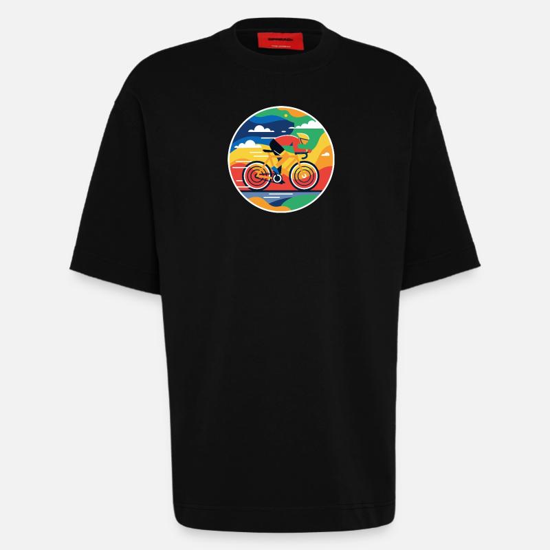 Bunter Radfahrer Rundbild - Heavyweight T-Shirt - made by SPREAD - SOLID BLACK