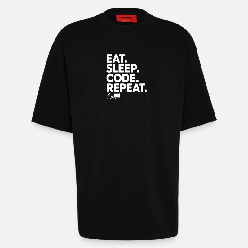 Mange. Dors. Code. Répétez. - T-shirt bio épais oversize fabriqué en UE - SOLID BLACK