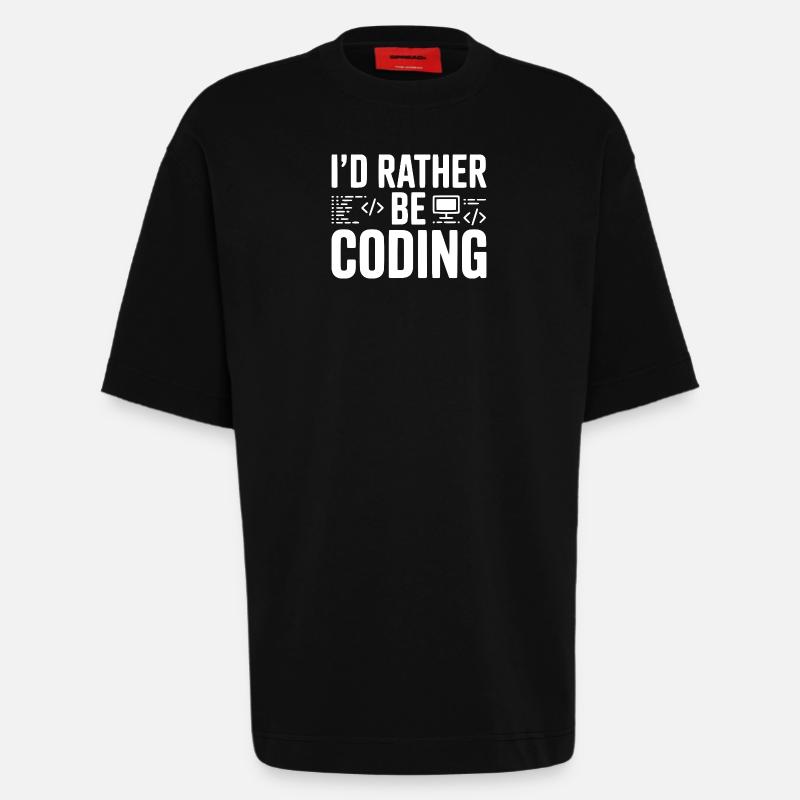 Ich würde lieber programmieren - Heavyweight T-Shirt - made by SPREAD  - SOLID BLACK