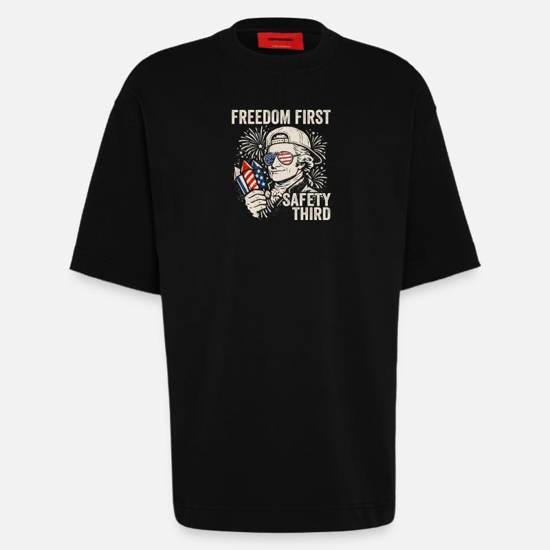 Freedom First, Security Third, Ham - Heavyweight T-Shirt - made by SPREAD  - SOLID BLACK