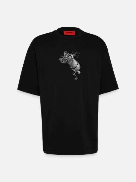 Graustufen Katzenschnurrer Blick - Heavyweight T-Shirt - made by SPREAD - SOLID BLACK