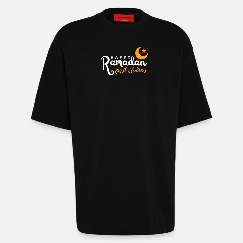 Ramadan Night Crescent Script - Heavyweight T-Shirt - made by SPREAD  - SOLID BLACK
