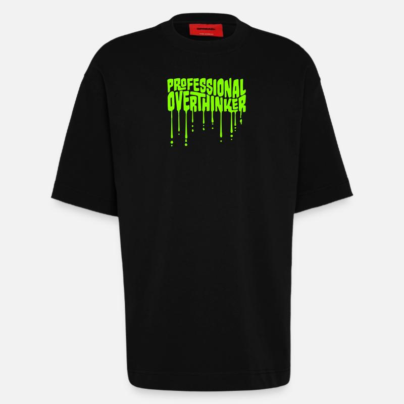 Professional Overthinker Funny Brooding Anxiety Logo - Heavyweight T-Shirt - made by SPREAD  - SOLID BLACK