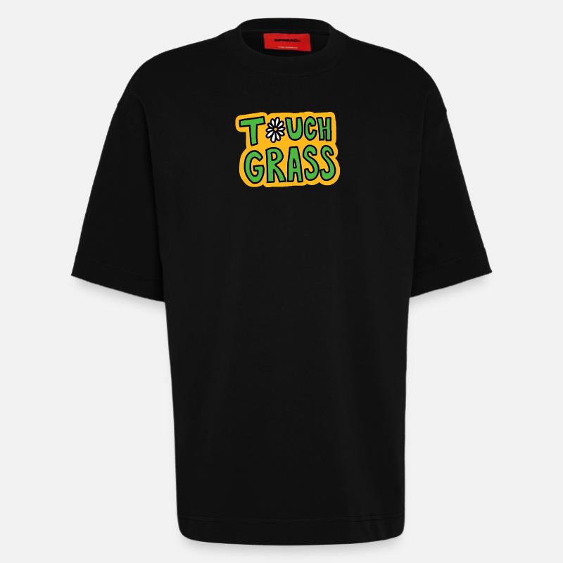 Retro "Touch Grass" Gänseblümchen - Heavyweight T-Shirt - made by SPREAD  - SOLID BLACK