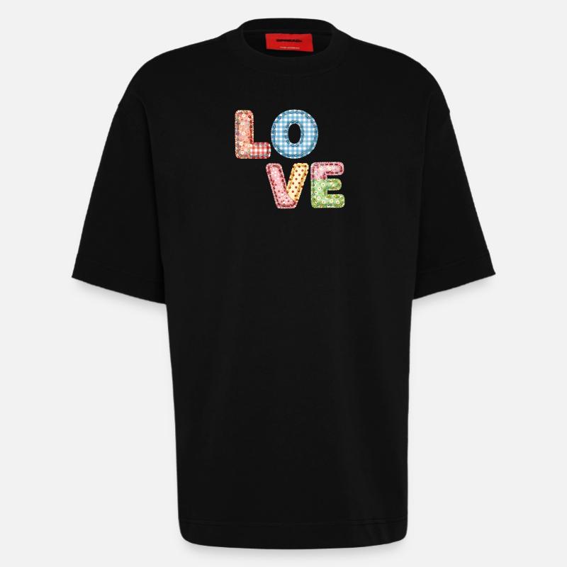 Love Patchwork Design Bunte Stoffflicken - Heavyweight T-Shirt - made by SPREAD  - SOLID BLACK