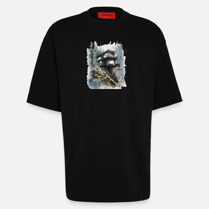 Waldglashütte auf der Klippe - Heavyweight T-Shirt - made by SPREAD  - SOLID BLACK