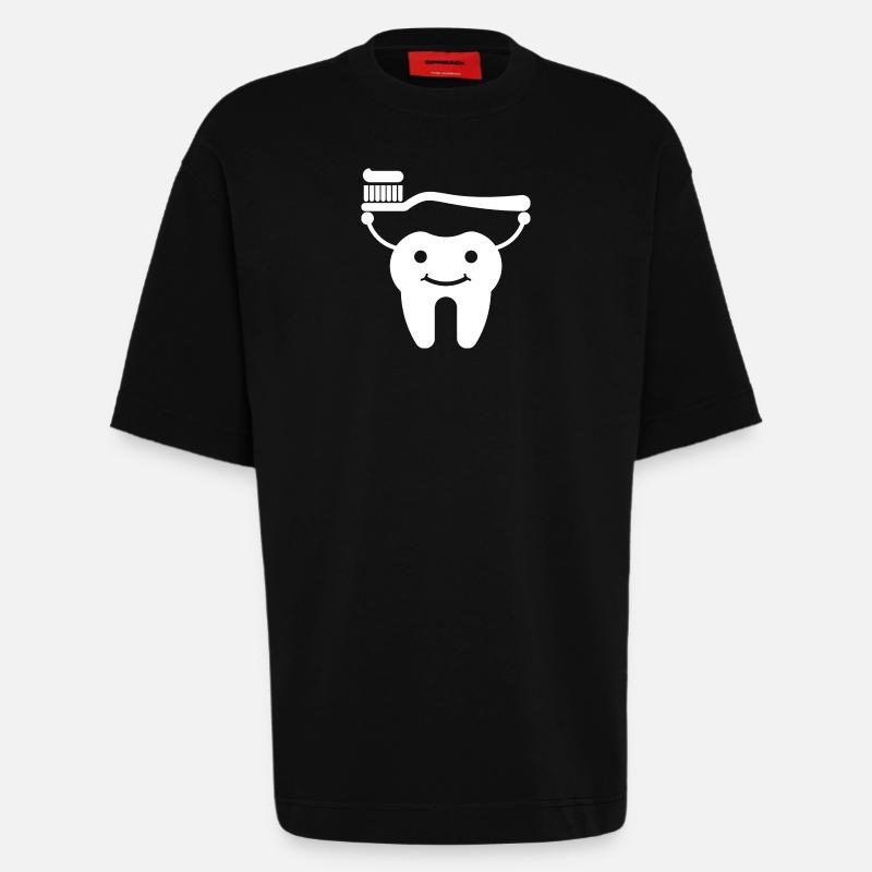 Tooth with toothbrush and toothpaste - Heavyweight T-Shirt - made by SPREAD - SOLID BLACK