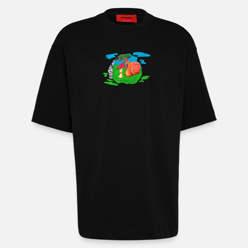 Front champignon - T-shirt bio épais oversize fabriqué en UE - SOLID BLACK