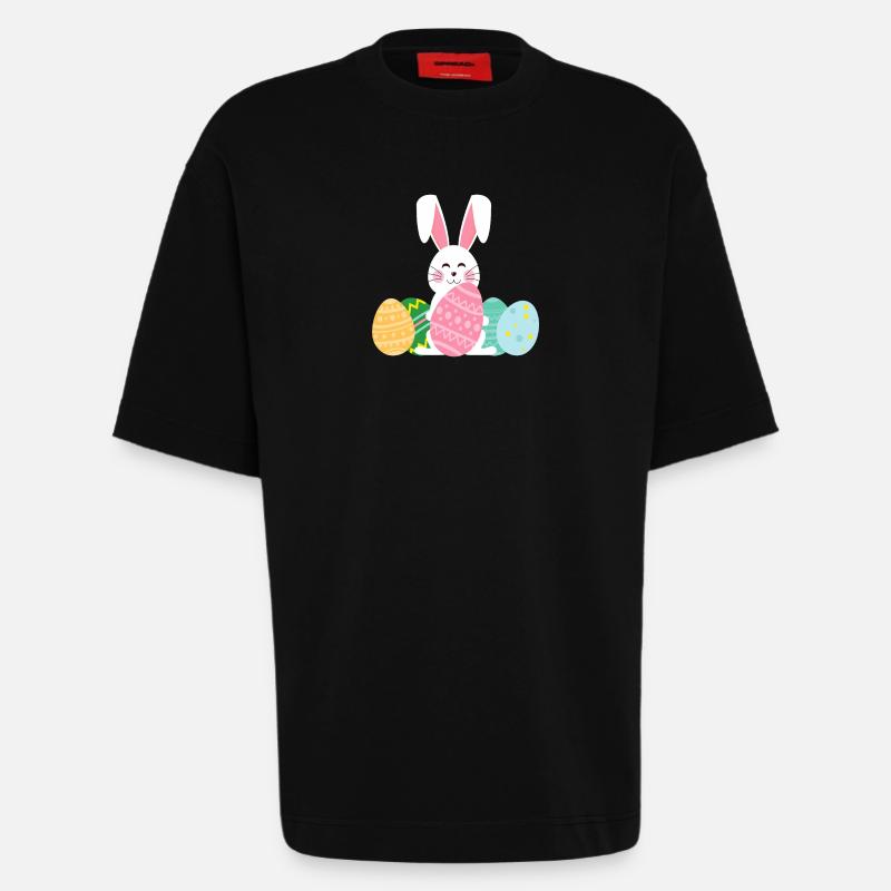 Pastel Easter Bunny with Eggs - Heavyweight T-Shirt - made by SPREAD  - SOLID BLACK