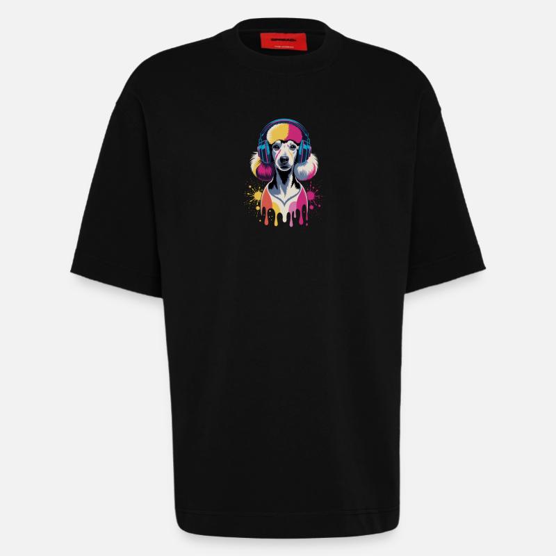 Pudel mit Kopfhörer - Heavyweight T-Shirt - made by SPREAD - SOLID BLACK