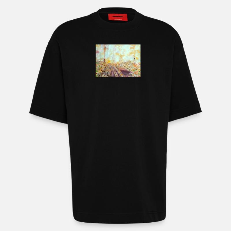 Wald-Aquarelllandschaft im Herbst - Heavyweight T-Shirt - made by SPREAD  - SOLID BLACK