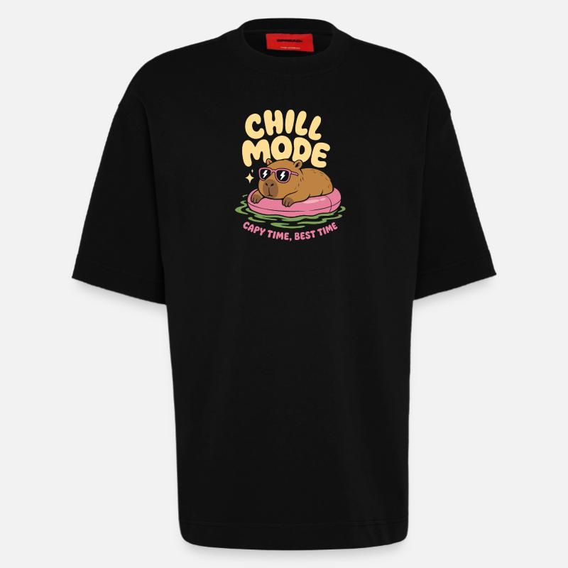 Chill Mode Capybara No Rush - Heavyweight T-Shirt - made by SPREAD - SOLID BLACK