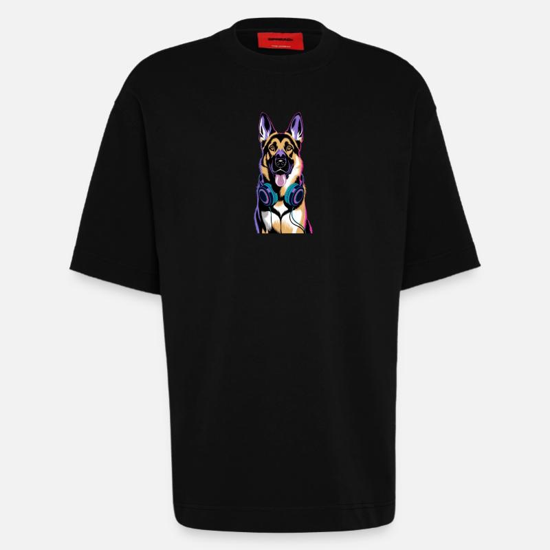 Deutscher Schäferhund mit Kopfhörer - Heavyweight T-Shirt - made by SPREAD - SOLID BLACK