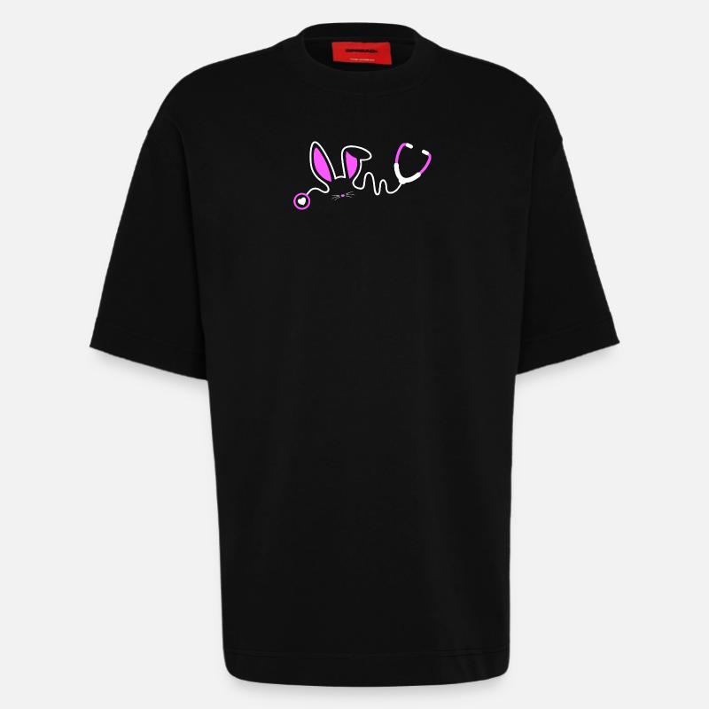 Stethoscope Bunny Whimsy - Heavyweight T-Shirt - made by SPREAD  - SOLID BLACK