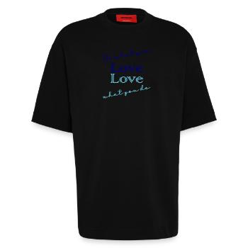 ZITAT, ZITATE, NACHRICHT, NACHRICHT, HUMOR - Heavyweight T-Shirt - made by SPREAD  - SOLID BLACK - Vorne - Fiona (171cm)