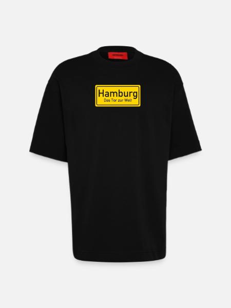 Hamburg place name sign Germany - Heavyweight T-Shirt - made by SPREAD - SOLID BLACK