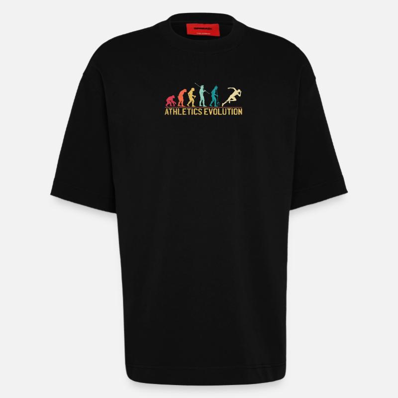 Evolution des athlètes humains Impression d’art - T-shirt bio épais oversize fabriqué en UE - SOLID BLACK