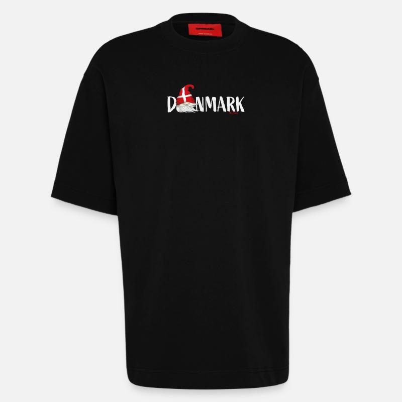 Danmark Lettrage Gnome Danemark Drapeau - T-shirt bio épais oversize fabriqué en UE - SOLID BLACK