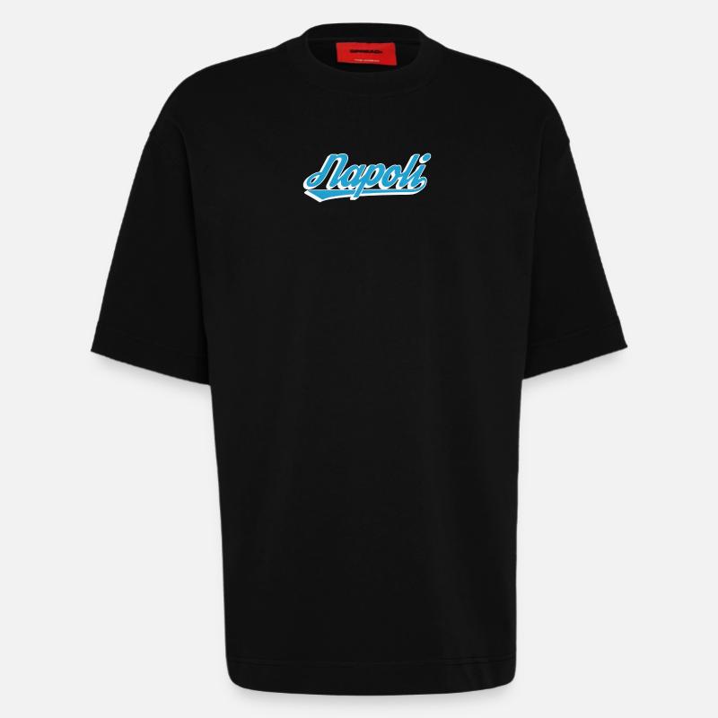 Napoli Rétro Script Blue - T-shirt bio épais oversize fabriqué en UE - SOLID BLACK
