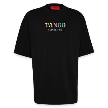 Tango Buenos Aires - T-shirt bio épais oversize fabriqué en UE - SOLID BLACK - Devant - Fiona (171cm)