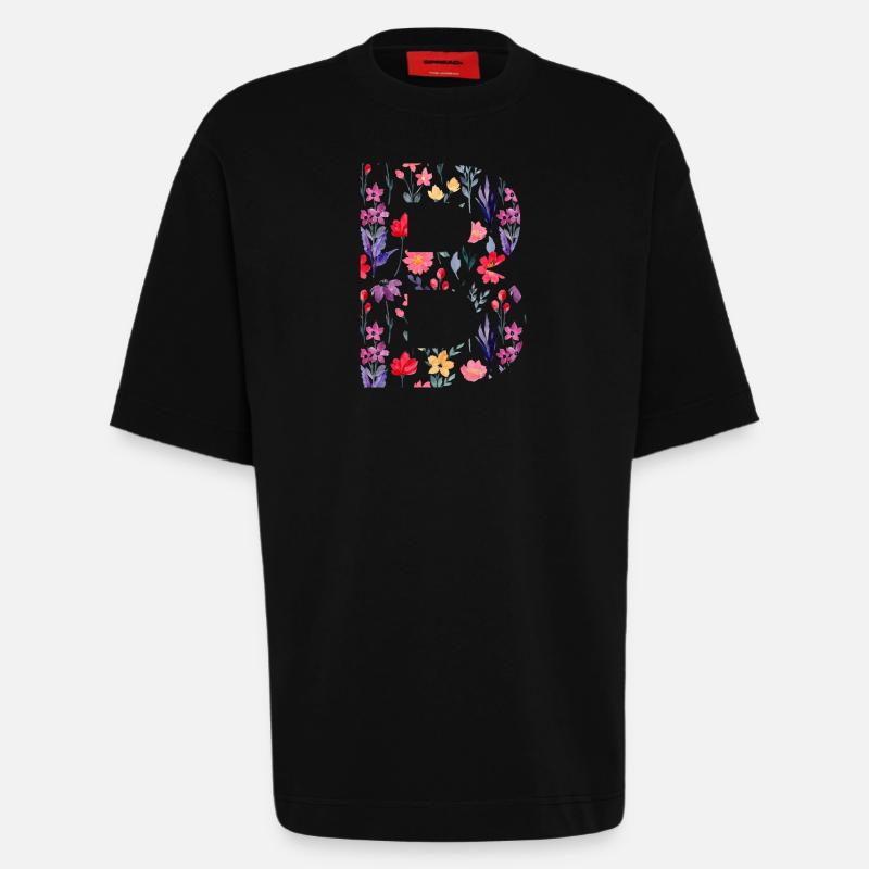 Personalisierter Blumenbuchstabe b - Geschenkidee - Heavyweight T-Shirt - made by SPREAD - SOLID BLACK