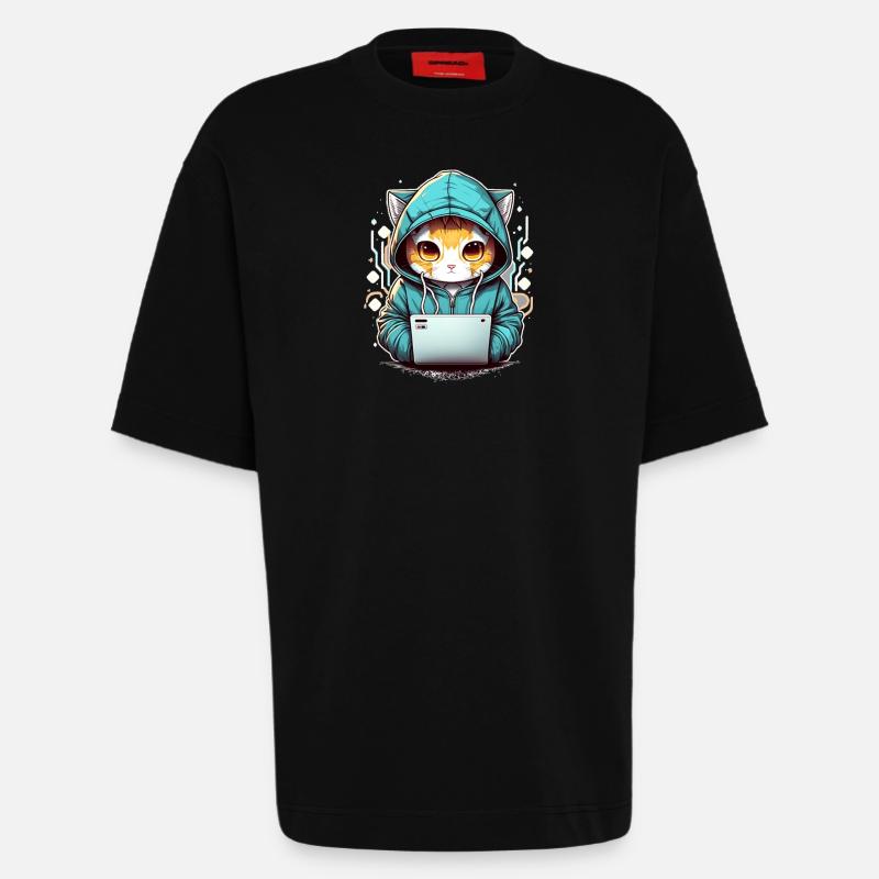 Coding cat - Heavyweight T-Shirt - made by SPREAD  - SOLID BLACK