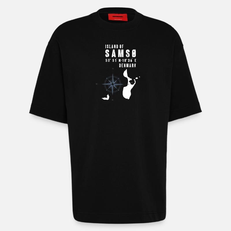 Samsø Samsoe Island Outline Compass - Heavyweight T-Shirt - made by SPREAD  - SOLID BLACK