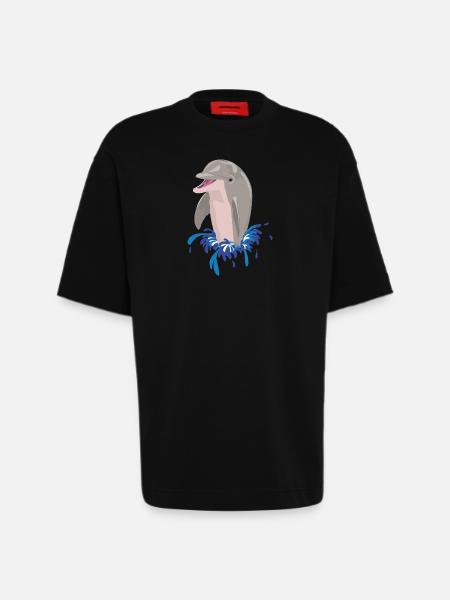 Dolphin sea beach splashes - Heavyweight T-Shirt - made by SPREAD  - SOLID BLACK