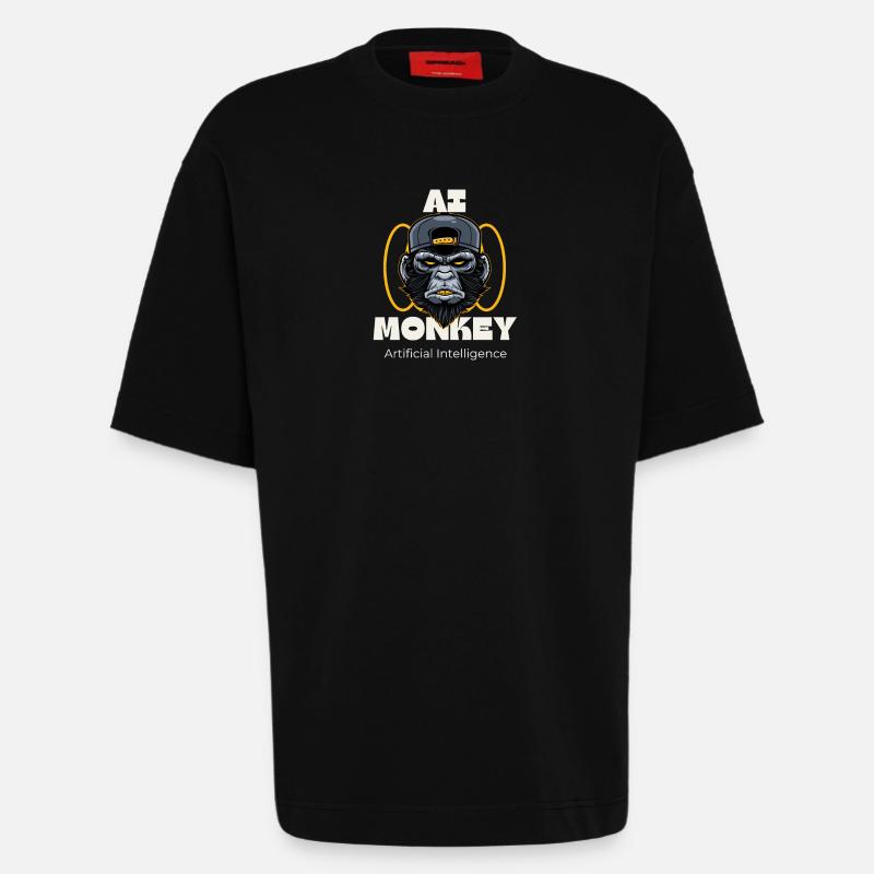 Artful Monkey with AI Theme - Heavyweight T-Shirt - made by SPREAD - SOLID BLACK