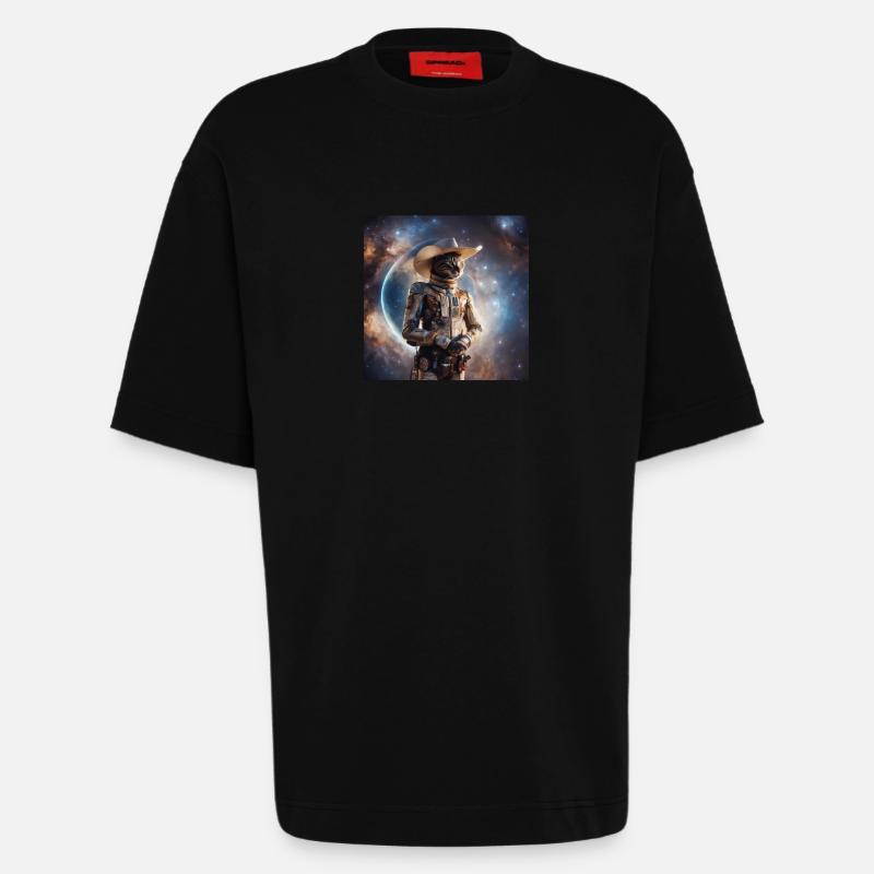 Chat de l’espace - T-shirt bio épais oversize fabriqué en UE - SOLID BLACK