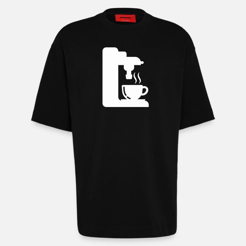Illustrasjon av espressomaskin, omriss av kaffe - Heavyweight Oversized Organic T-skjorte produsert i EU - SOLID BLACK