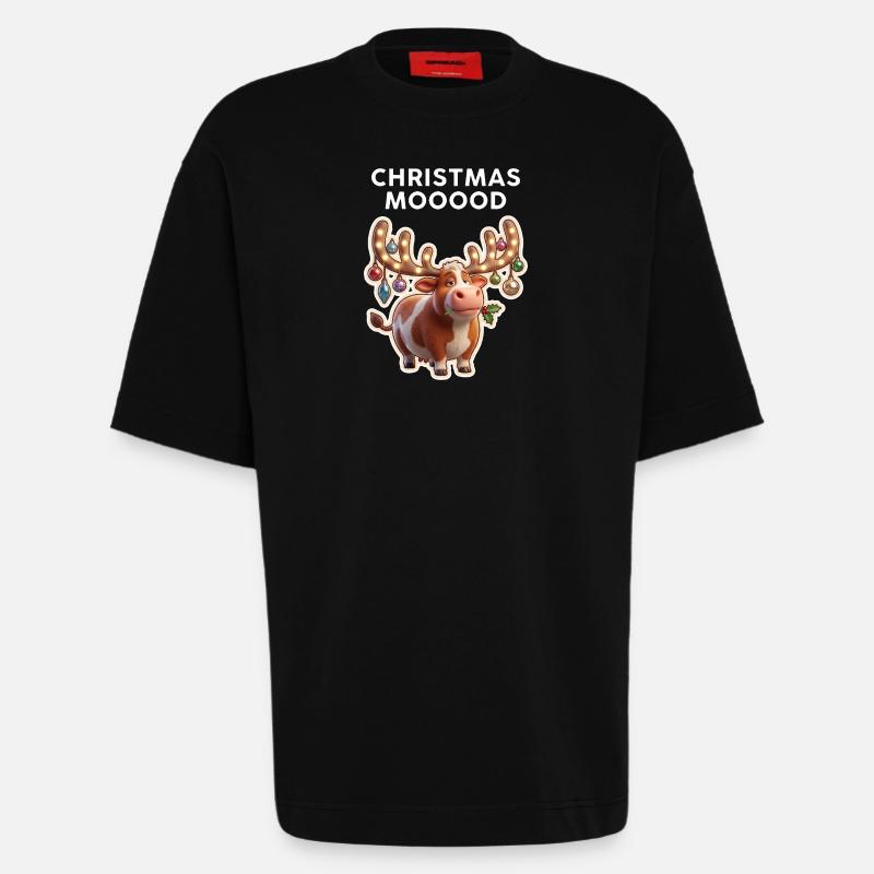 Weihnachtskuh mit Leuchtornamenten - Heavyweight T-Shirt - made by SPREAD  - SOLID BLACK