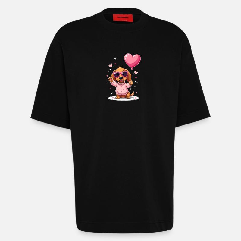 Dackel teckel teckel tekel - T-shirt bio épais oversize fabriqué en UE - SOLID BLACK