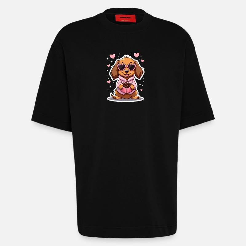 Dackel teckel teckel tekel - T-shirt bio épais oversize fabriqué en UE - SOLID BLACK