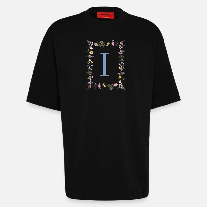 Florale Initial "I" Blumenmonogramm - Heavyweight T-Shirt - made by SPREAD  - SOLID BLACK