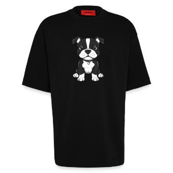 Pit Dog Cute - Heavyweight T-Shirt - made by SPREAD  - SOLID BLACK - Front - Fiona (171cm)