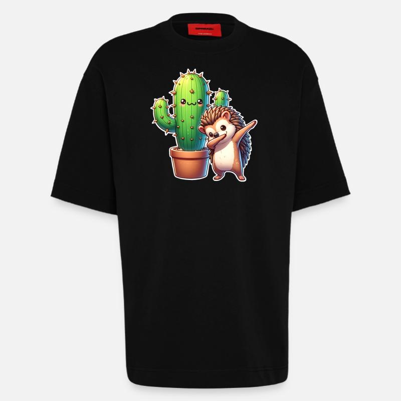 Cactus hérisson - T-shirt bio épais oversize fabriqué en UE - SOLID BLACK