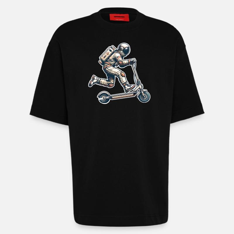 E-Scooter E-Roller Astronaut Scooter - T-shirt bio épais oversize fabriqué en UE - SOLID BLACK