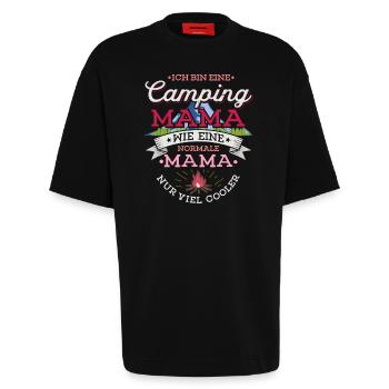 Camping Mama Campingplatz Camper Zelten Lagerfeuer - Heavyweight T-Shirt - made by SPREAD  - SOLID BLACK - Vorne - Fiona (171cm)