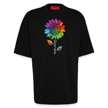 Equality LGBTQ Regenbogen Sonnenblume Blume CSD - Heavyweight T-Shirt - made by SPREAD  - SOLID BLACK - Vorne - Fiona (171cm)