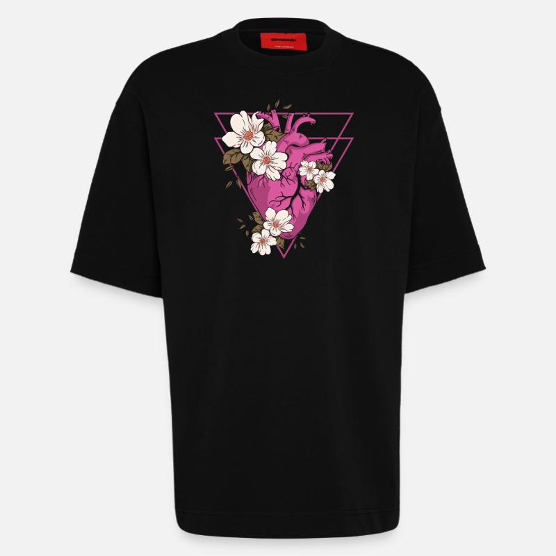 Gothic Blumen - Heavyweight T-Shirt - made by SPREAD  - SOLID BLACK
