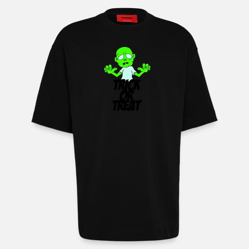 zombie trick or treat - Heavyweight T-Shirt - made by SPREAD  - SOLID BLACK