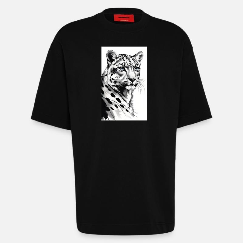 Schneeleopard | Leopard | Raubtier - Heavyweight T-Shirt - made by SPREAD  - SOLID BLACK