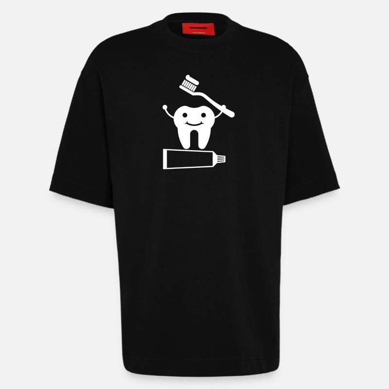Tooth with toothbrush and toothpaste - Heavyweight T-Shirt - made by SPREAD  - SOLID BLACK