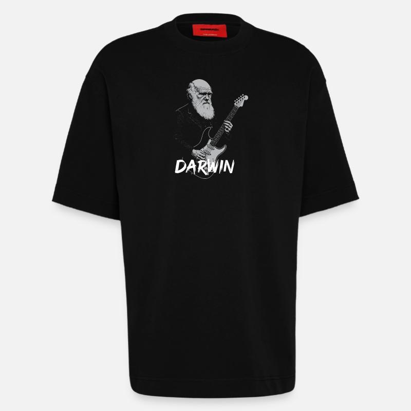 Darwin Playing Guitar Evolution - Heavyweight T-Shirt - made by SPREAD - SOLID BLACK