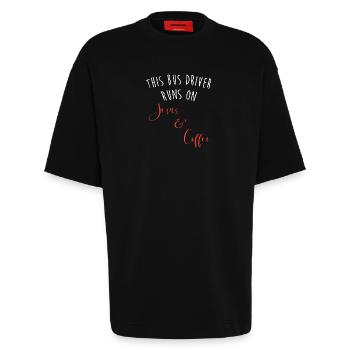 Schulbusfahrer Schulbus - Heavyweight T-Shirt - made by SPREAD  - SOLID BLACK - Vorne - Fiona (171cm)